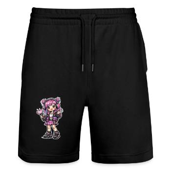 Kawaii Anime Mädchen mit Kopfhörer - Stanley/Stella Unisex Bio Joggingshorts Trainer  - Schwarz - Vorne - Nik (191cm) & Marisol (170cm)