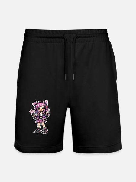 Kawaii Anime Mädchen mit Kopfhörer - Stanley/Stella Unisex Bio Joggingshorts Trainer - Schwarz