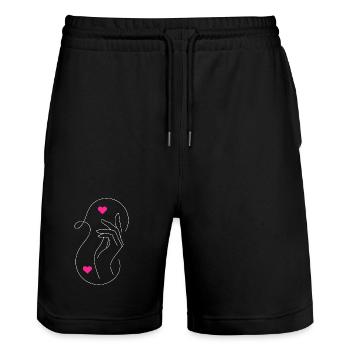 Tender Love: Hands & Hearts Design - Stanley/Stella Trainer Unisex Organic Jogging Shorts - black - Front - Nik (191cm) & Marisol (170cm)
