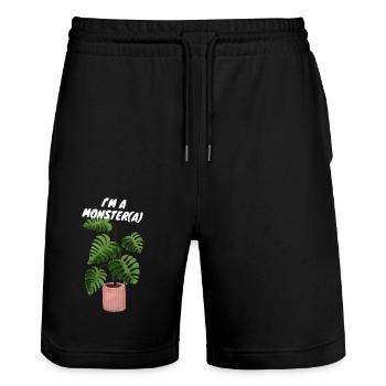 MONSTERA MONSTER PFLANZE - Stanley/Stella Unisex Bio Joggingshorts Trainer  - Schwarz - Vorne - Nik (191cm) & Marisol (170cm)