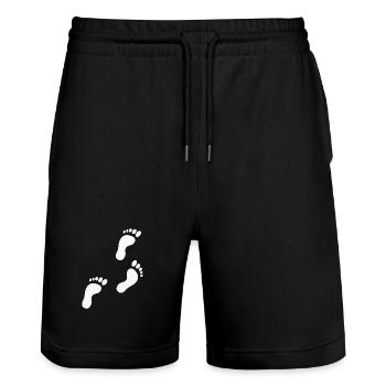Barfuß-Fußspur • Dezentes Muster Miniprint - Stanley/Stella Unisex Bio Joggingshorts Trainer  - Schwarz - Vorne - Nik (191cm) & Marisol (170cm)