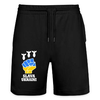 Slava ukraini - Short de jogging bio TRAINER Stanley/Stella unisexe - noir - Devant - Nik (191cm) & Marisol (170cm)