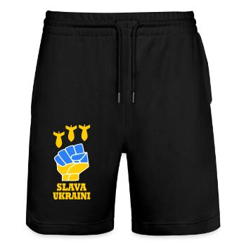 Ukraine - Stanley/Stella Unisex Bio Joggingshorts Trainer  - Schwarz - Vorne - Nik (191cm) & Marisol (170cm)