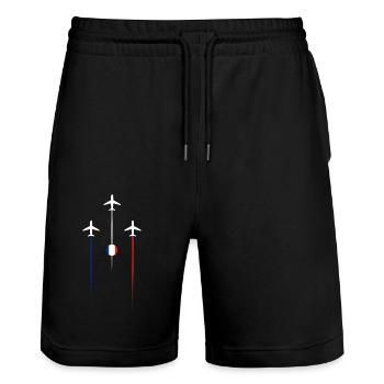 France Airlines - Stanley/Stella Trainer Unisex Organic Jogging Shorts - black - Front - Nik (191cm) & Marisol (170cm)