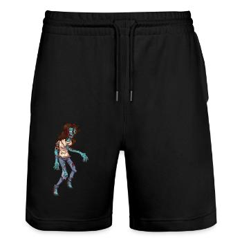 Walking Zombie - Stanley/Stella Trainer Unisex Organic Jogging Shorts - black - Front - Nik (191cm) & Marisol (170cm)