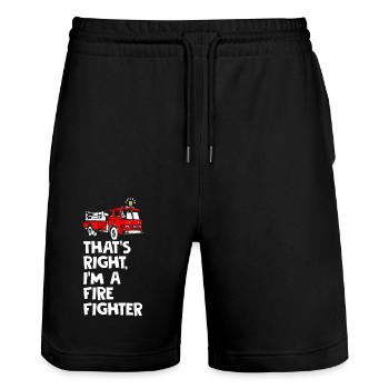 That's Right I Am Firefighter - Stanley/Stella Trainer Unisex Organic Jogging Shorts - black - Front - Nik (191cm) & Marisol (170cm)
