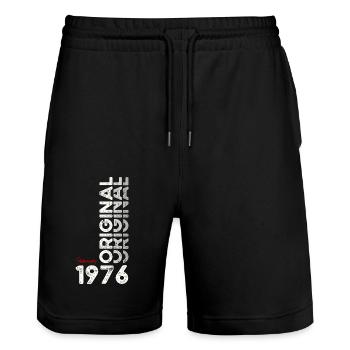 49th Birthday Gift Husband Original February 1976 - Stanley/Stella Trainer Unisex Organic Jogging Shorts - black - Front - Nik (191cm) & Marisol (170cm)