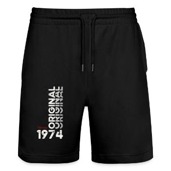 51ème anniversaire cadeau mari Original février 1974 - Short de jogging bio TRAINER Stanley/Stella unisexe - noir - Devant - Nik (191cm) & Marisol (170cm)