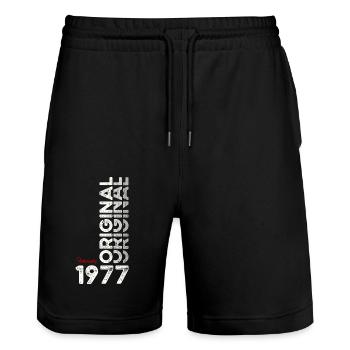 48ème anniversaire cadeau mari Original février 1977 - Short de jogging bio TRAINER Stanley/Stella unisexe - noir - Devant - Nik (191cm) & Marisol (170cm)
