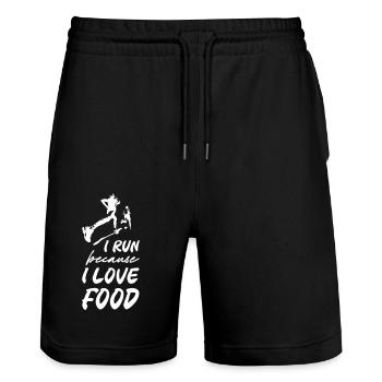 I Run Because I Love Food - Stanley/Stella Unisex Bio Joggingshorts Trainer  - Schwarz - Vorne - Nik (191cm) & Marisol (170cm)