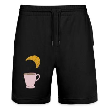 Coffee and croissant - Stanley/Stella Trainer Unisex Organic Jogging Shorts - black - Front - Nik (191cm) & Marisol (170cm)