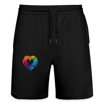 LGBTQIA+ Rainbow Heart - Stanley/Stella Trainer Unisex Organic Jogging Shorts - black - Front - Nik (191cm) & Marisol (170cm)