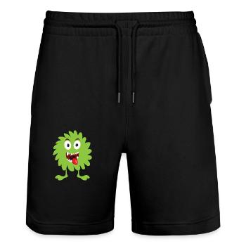 Green Fluffy Monster - Stanley/Stella Trainer Unisex Organic Jogging Shorts - black - Front - Nik (191cm) & Marisol (170cm)