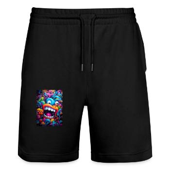 Graffiti Monster - Stanley/Stella Unisex Bio Joggingshorts Trainer  - Schwarz - Vorne - Nik (191cm) & Marisol (170cm)