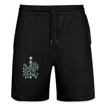 Weihnachts Oktopus mit Baumschmuck - Stanley/Stella Unisex Bio Joggingshorts Trainer  - Schwarz - Vorne - Nik (191cm) & Marisol (170cm)