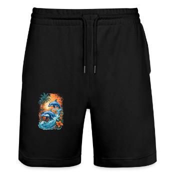 Funny Dolphins - Stanley/Stella Unisex Bio Joggingshorts Trainer  - Schwarz - Vorne - Nik (191cm) & Marisol (170cm)