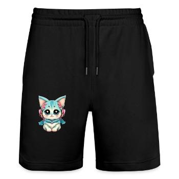 Süße Babykatze mit Blumen - Stanley/Stella Unisex Bio Joggingshorts Trainer  - Schwarz - Vorne - Nik (191cm) & Marisol (170cm)