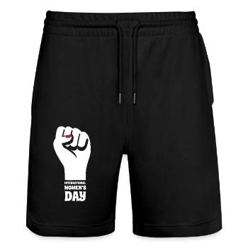Journée internationale de la femme - Cadeau - Short de jogging bio TRAINER Stanley/Stella unisexe - noir - Devant - Nik (191cm) & Marisol (170cm)