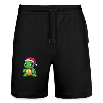 Turtle Christmas Cute - Stanley/Stella Trainer Unisex Organic Jogging Shorts - black - Front - Nik (191cm) & Marisol (170cm)