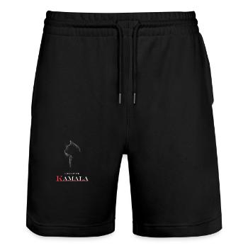 Childless Cat Ladies for Kamala - Harris - Stanley/Stella Trainer Unisex Organic Jogging Shorts - black - Front - Nik (191cm) & Marisol (170cm)