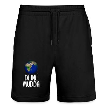Weltkugel Schriftkunst Motiv - Stanley/Stella Unisex Bio Joggingshorts Trainer  - Schwarz - Vorne - Nik (191cm) & Marisol (170cm)