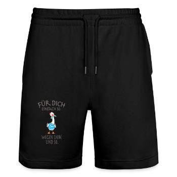 Für dich, einfach so. Wegen Liebe und so. - Stanley/Stella Unisex Bio Joggingshorts Trainer  - Schwarz - Vorne - Nik (191cm) & Marisol (170cm)