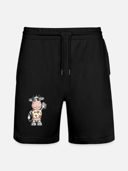 Cool cow with sunglasses - Stanley/Stella Trainer Unisex Organic Jogging Shorts - black