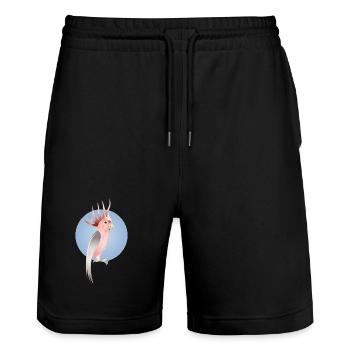 Pink cockatoo bird with delicate blue background - Stanley/Stella Trainer Unisex Organic Jogging Shorts - black - Front - Nik (191cm) & Marisol (170cm)