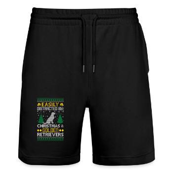 Easily Distracted Golden By Retriever Ugly Sweater - Stanley/Stella Unisex Bio Joggingshorts Trainer  - Schwarz - Vorne - Nik (191cm) & Marisol (170cm)