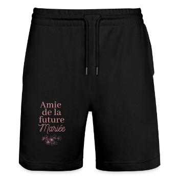Amie future Mariée. EVJF Team future mariée - Short de jogging bio TRAINER Stanley/Stella unisexe - noir - Devant - Nik (191cm) & Marisol (170cm)