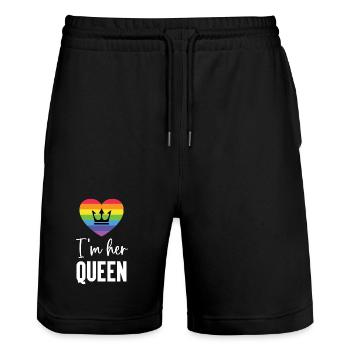 Mois de la fierté LGBT - Je suis sa reine - Short de jogging bio TRAINER Stanley/Stella unisexe - noir - Devant - Nik (191cm) & Marisol (170cm)