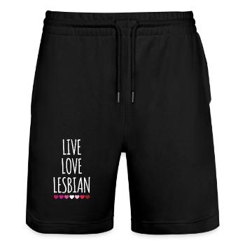 Vivre. Amour. Lesbienne. - Short de jogging bio TRAINER Stanley/Stella unisexe - noir - Devant - Nik (191cm) & Marisol (170cm)
