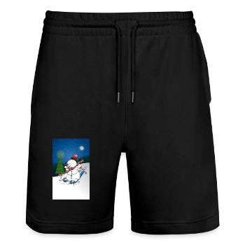 Illustration d’un joyeux bonhomme de neige sur des skis - Short de jogging bio TRAINER Stanley/Stella unisexe - noir - Devant - Nik (191cm) & Marisol (170cm)