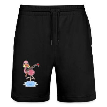 Flamingo Angler Fisch Angeln - Stanley/Stella Unisex Bio Joggingshorts Trainer  - Schwarz - Vorne - Nik (191cm) & Marisol (170cm)