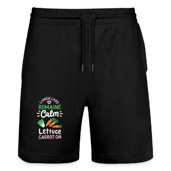 Mittagessen Schule Cafeteria-Mitarbeiter - Stanley/Stella Unisex Bio Joggingshorts Trainer  - Schwarz - Vorne - Nik (191cm) & Marisol (170cm)