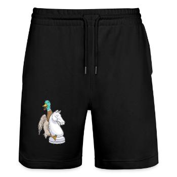 Ente Schachfigur Springer Schach - Stanley/Stella Unisex Bio Joggingshorts Trainer  - Schwarz - Vorne - Nik (191cm) & Marisol (170cm)