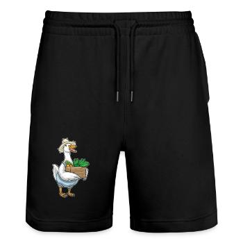 Ente Landwirt Obst Bauernhof - Stanley/Stella Unisex Bio Joggingshorts Trainer  - Schwarz - Vorne - Nik (191cm) & Marisol (170cm)