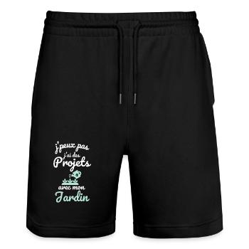 Jai des projets avec mon jardin jardinage - Short de jogging bio TRAINER Stanley/Stella unisexe - noir - Devant - Nik (191cm) & Marisol (170cm)
