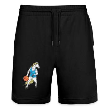 Pferd Basketballspieler Basketball - Stanley/Stella Unisex Bio Joggingshorts Trainer  - Schwarz - Vorne - Nik (191cm) & Marisol (170cm)