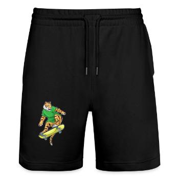 Tiger Skater Skateboard - Stanley/Stella Trainer Unisex Organic Jogging Shorts - black - Front - Nik (191cm) & Marisol (170cm)