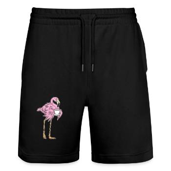 Flamingo Coffee Mug - Stanley/Stella Trainer Unisex Organic Jogging Shorts - black - Front - Nik (191cm) & Marisol (170cm)