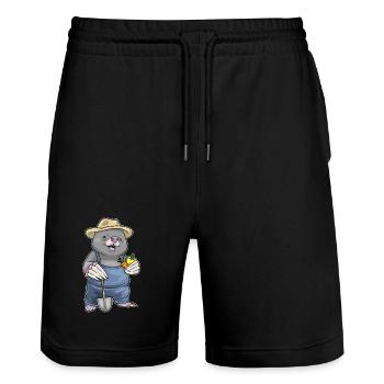 Ferme de Fruits Fermier-Taupe - Short de jogging bio TRAINER Stanley/Stella unisexe - noir - Devant - Nik (191cm) & Marisol (170cm)