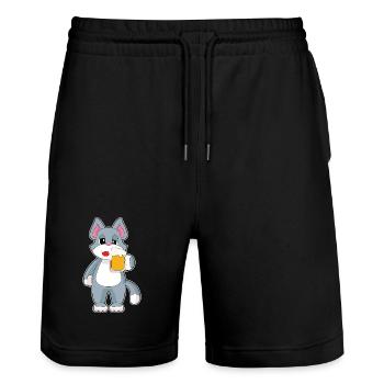 Katze Bier - Stanley/Stella Unisex Bio Joggingshorts Trainer  - Schwarz - Vorne - Nik (191cm) & Marisol (170cm)