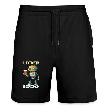 Lecker Bierchen X Roboter mit Bier lustiges - Stanley/Stella Unisex Bio Joggingshorts Trainer  - Schwarz - Vorne - Nik (191cm) & Marisol (170cm)