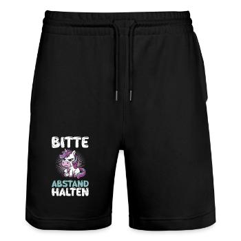Mallorca PLEASE KEEP YOUR DISTANCE Anti Flirt Funny - Stanley/Stella Trainer Unisex Organic Jogging Shorts - black - Front - Nik (191cm) & Marisol (170cm)