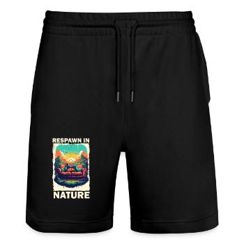 Gaming und Natur im Retro-Style - Stanley/Stella Unisex Bio Joggingshorts Trainer  - Schwarz - Vorne - Nik (191cm) & Marisol (170cm)