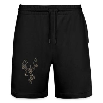 Elegant deer with floral decoration - Stanley/Stella Trainer Unisex Organic Jogging Shorts - black - Front - Nik (191cm) & Marisol (170cm)