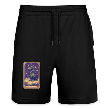 Tarot Karte Lila – Dackel „The Loyal Spirit“ - Stanley/Stella Unisex Bio Joggingshorts Trainer  - Schwarz - Vorne - Nik (191cm) & Marisol (170cm)