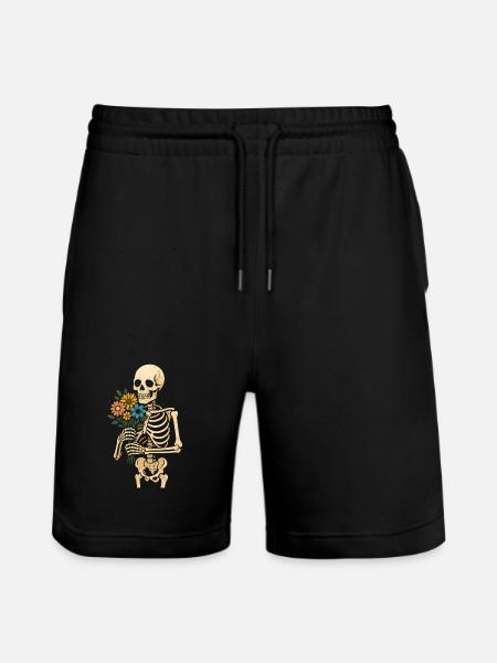 Skelett mit Blumenstrauß - Stanley/Stella Unisex Bio Joggingshorts Trainer - Schwarz