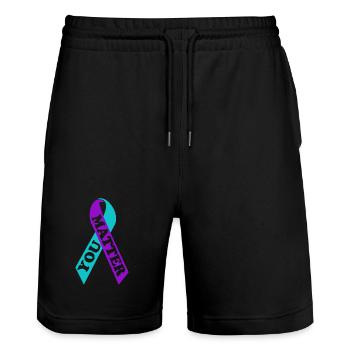 YOU MATTER Suicide Awareness Ribbon - Stanley/Stella Trainer Unisex Organic Jogging Shorts - black - Front - Nik (191cm) & Marisol (170cm)